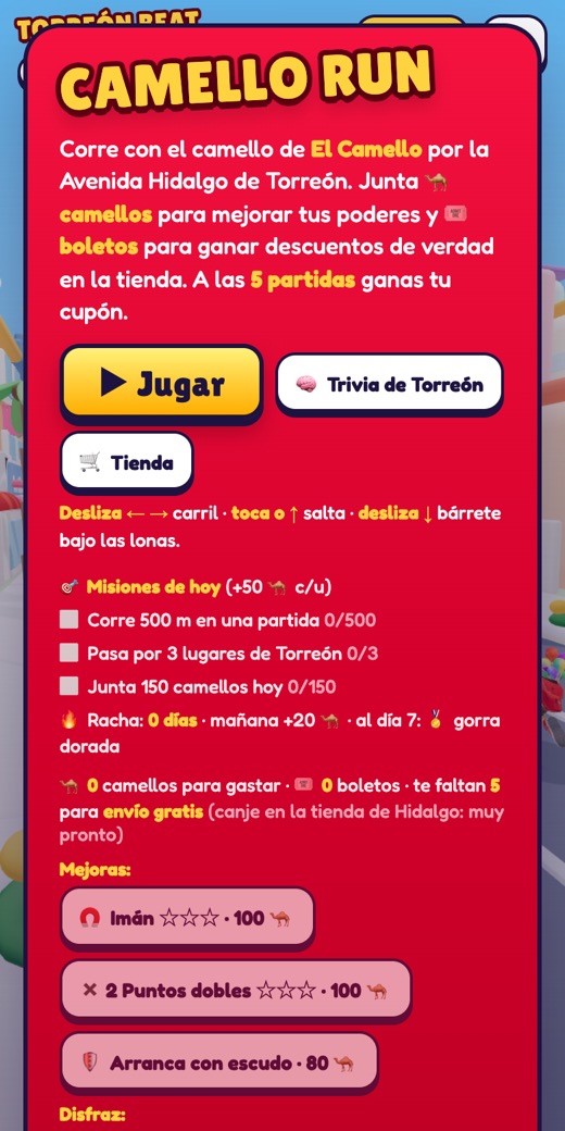 Pantalla de Camello Run