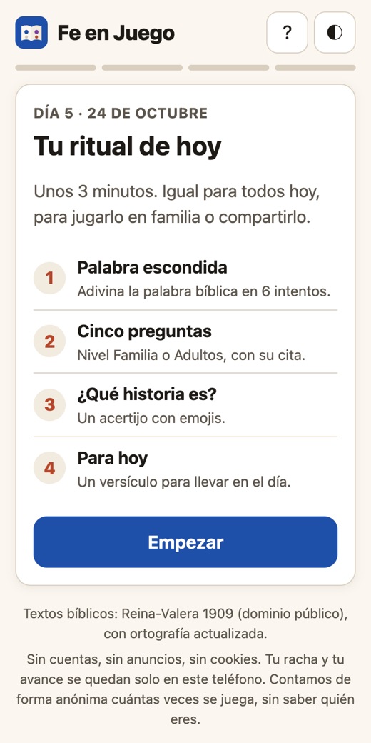 Pantalla de Fe en Juego